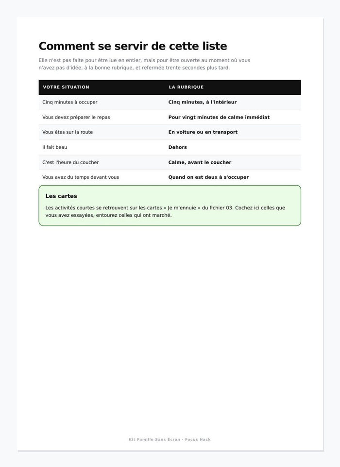 Page du KIT FAMILLE SANS ÉCRAN